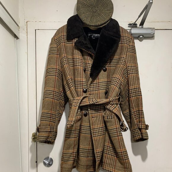 THE DOWNTOWNER VINTAGE FAUX FUR WOOL BLEND PLAID COATS SIZE 42/L - Picture 9 of 13